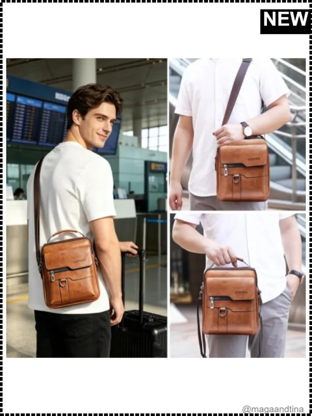 Men's Faux Leather Messenger Bag Small Crossbody Satchel
